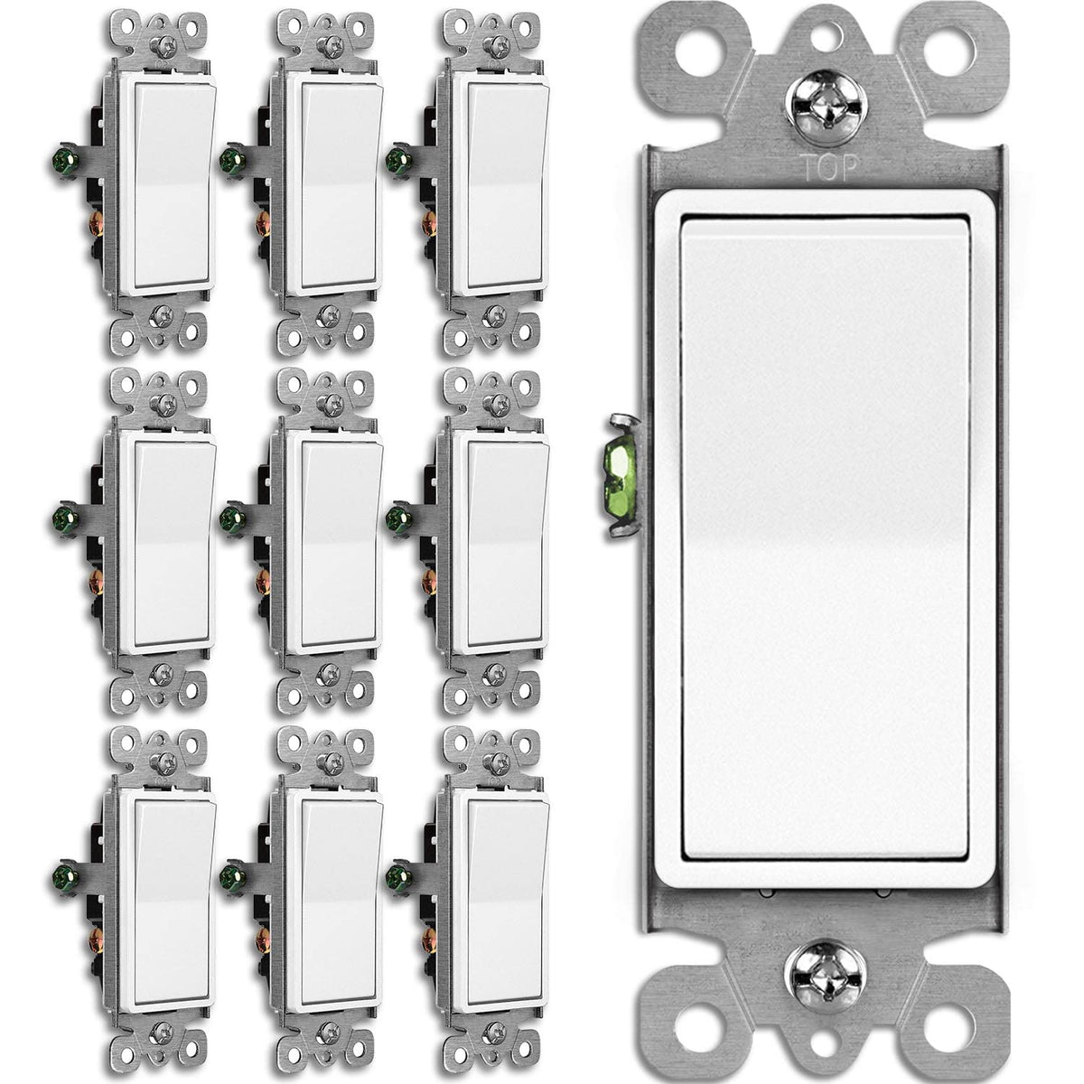 Interruptor Luz Decorador BESTTEN 10 Paquete 3 Vías 15A 120/277V Polo Individual Mecanismo Basculante Pared Blanco Certificado UL