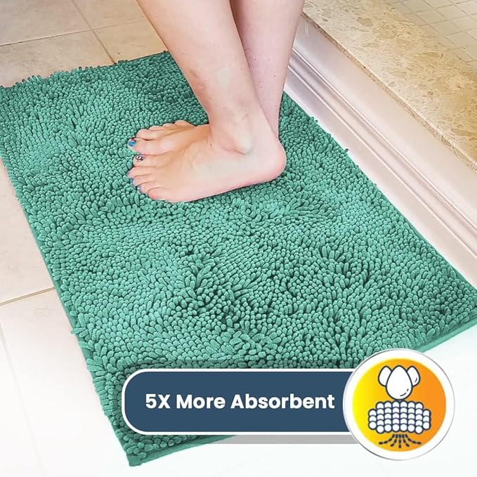Muddy Mat® Tapete de Puerta de Microfibra Altamente Absorbente de 2 Piezas, color verde espuma de mar, tamaño mediano, 30 x 19 pulgadas, COMO-SE-VE-EN-TV, tapete de puerta, tapete de baño y alfombra