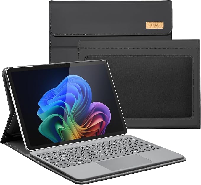 CoBak Funda para Microsoft Surface Pro 12" (2025), Cubierta Premium de Negocios con Soporte Multi-Ángulo, Portaestiletes Integrado, Soporte para Teclado y Organizador Integrado