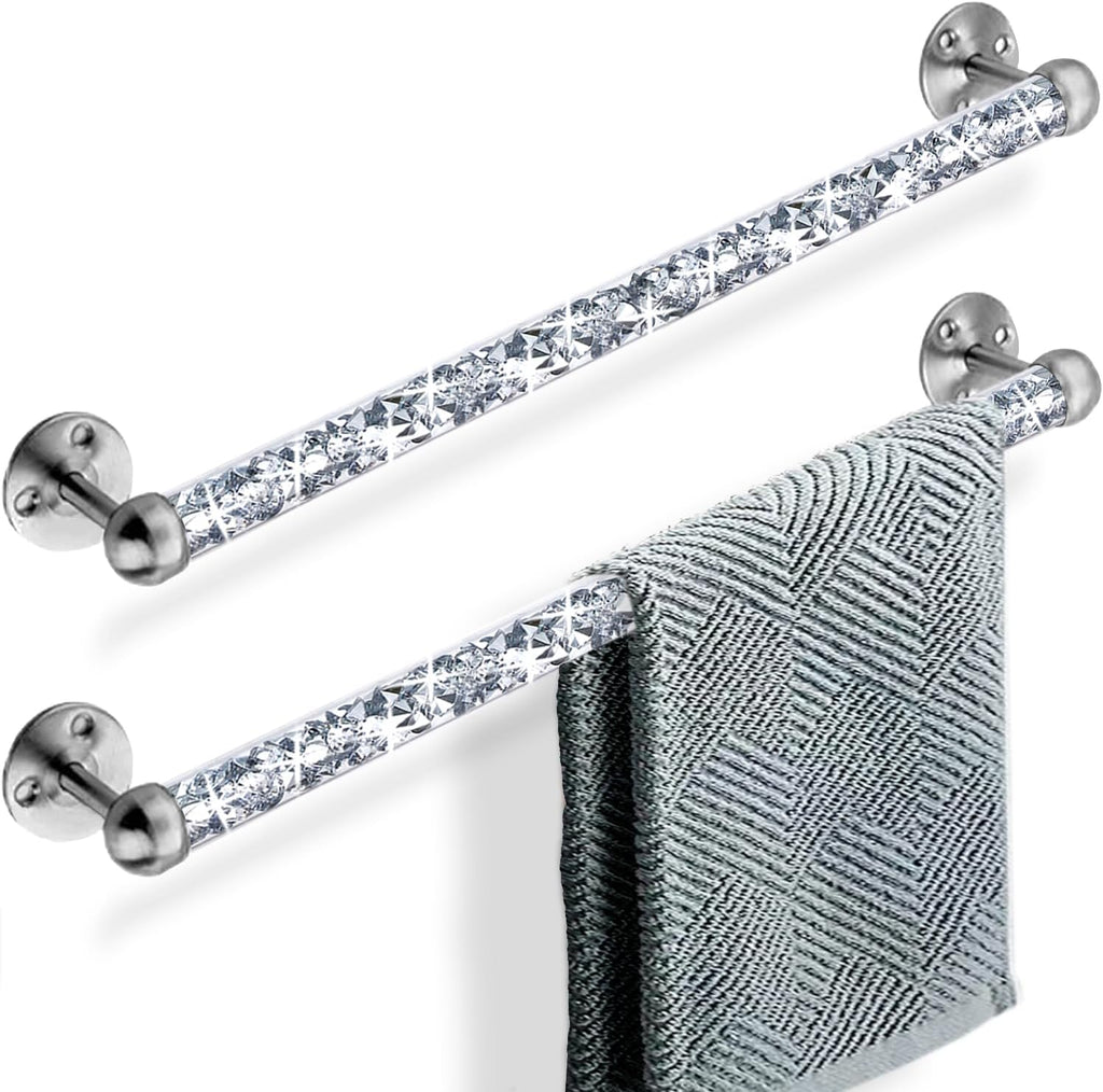 Barras para Toallas de Vidrio Diamante MEETART – Juego de 2 Varillas Montadas en Pared de 39.4 cm para Baño