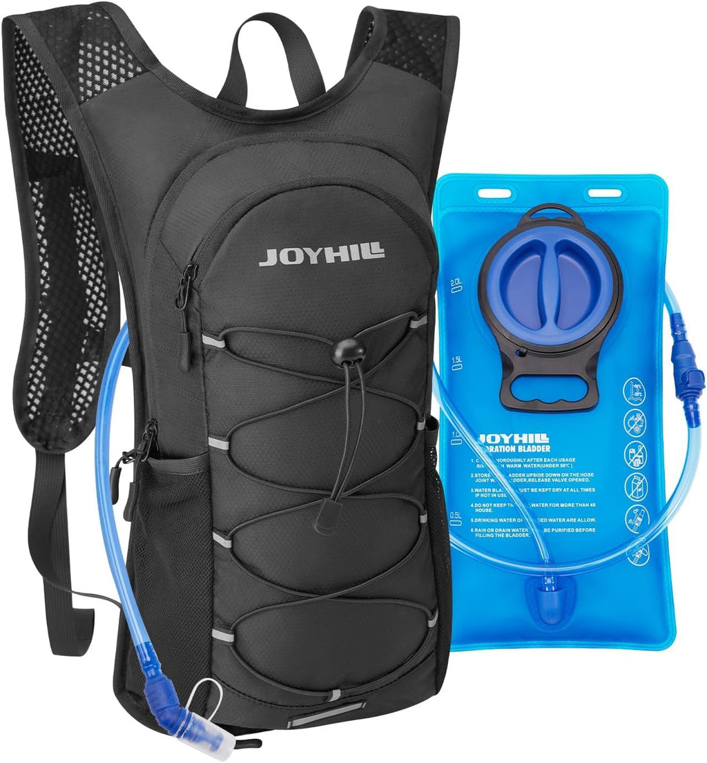 Mochila de hidratación JOYHILL con bolsa de agua de TPU de 2 litros para acampar, correr, andar en bicicleta y hacer senderismo (2 litros + mochila).