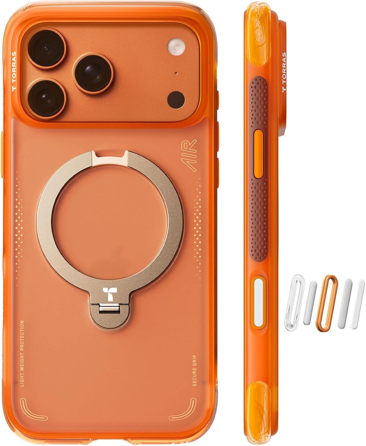 Funda TORRAS Ostand Q3 Air iPhone 17 Pro Max Soporte Magnético 360° Compatible MagSafe Grado Militar Prueba Caída Control Cámara Antichoque 17.5 cm Naranja Horizonte