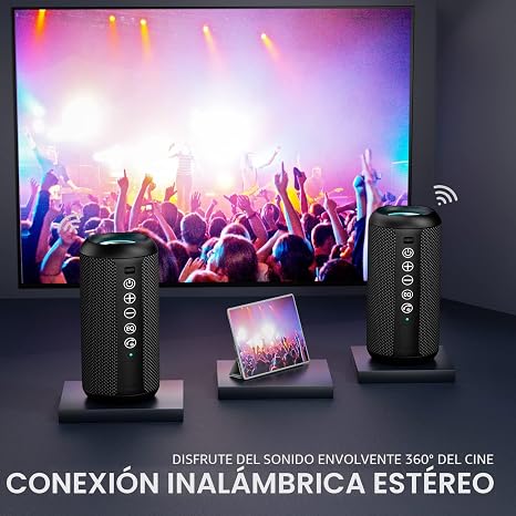 Ortizan - Parlante Bluetooth 5.3, inalámbrico, impermeable IPX7, sonido estéreo de 24 W, graves profundos, luces RGB, emparejamiento doble, 30 horas de reproducción, para el hogar, fiestas