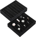 Xyembu 2 bandejas organizadoras apilables de terciopelo negro para anillos, bandejas para exhibir pendientes, bandejas pequeñas para joyería, soporte de almacenamiento para anillos y pendientes (8 ranuras)