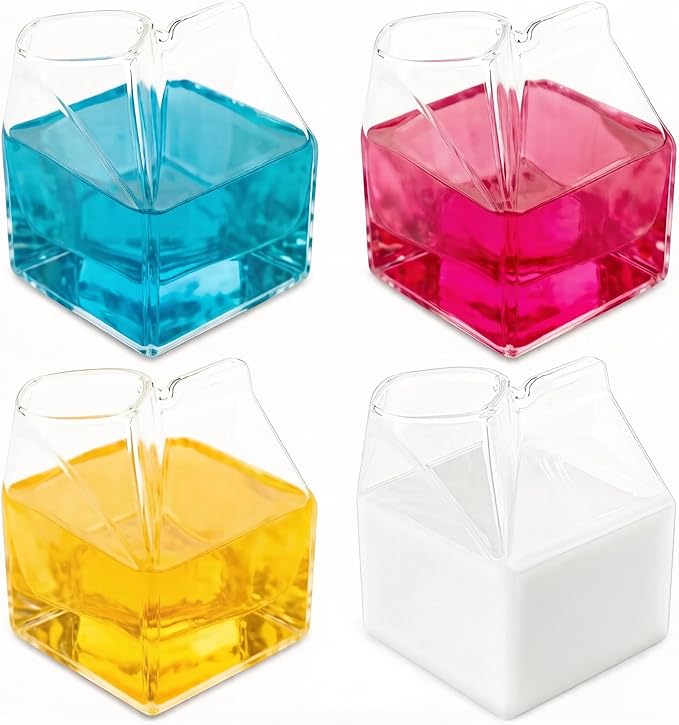 WUWEOT Paquete de 4 cajas de vidrio para leche, vasos de cóctel cuadrados transparentes, mini taza de crema, caja de café para leche, café, agua, jugo, bebidas, resistente al calor, 12 onzas/11.8 fl