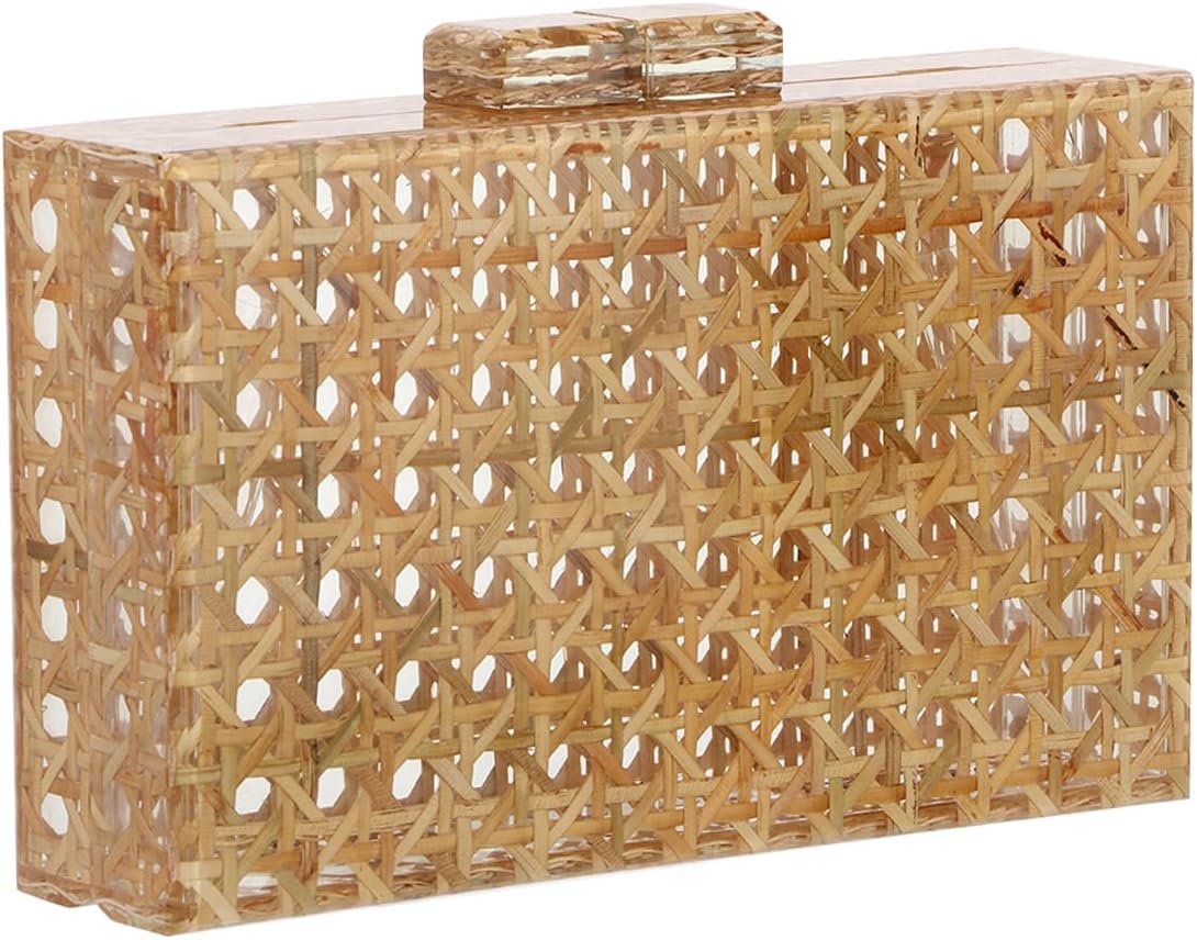 GOKTOW Cartera Clutch de Ratan y Acrilico | Bolso de Noche Tejido, Cartera de Playa de Verano