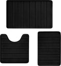Juego de alfombras de baño de espuma viscoelástica antideslizantes, juego de 3 piezas, alfombras lavables, alfombras absorbentes de pelo largo, alfombra de inodoro en forma de U súper suave, alfombras de baño para bañera y ducha, color negro.