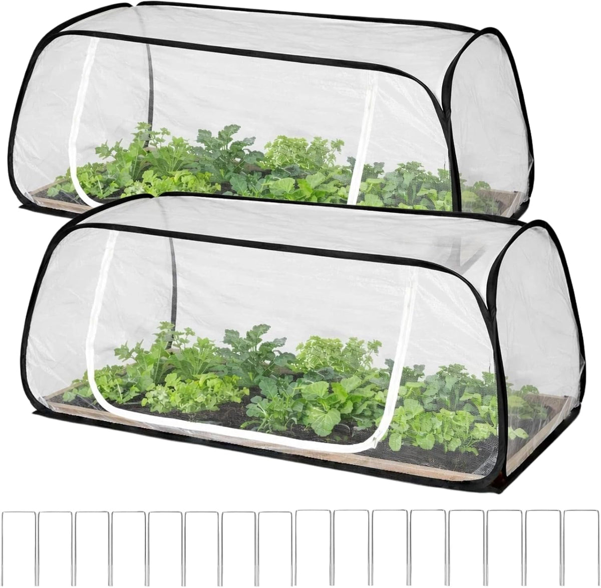 Paquete de 2 cubiertas desplegables de 45''x22''x18'' para bancales elevados de jardín: protección instantánea para plantas contra pájaros, plagas y ardillas