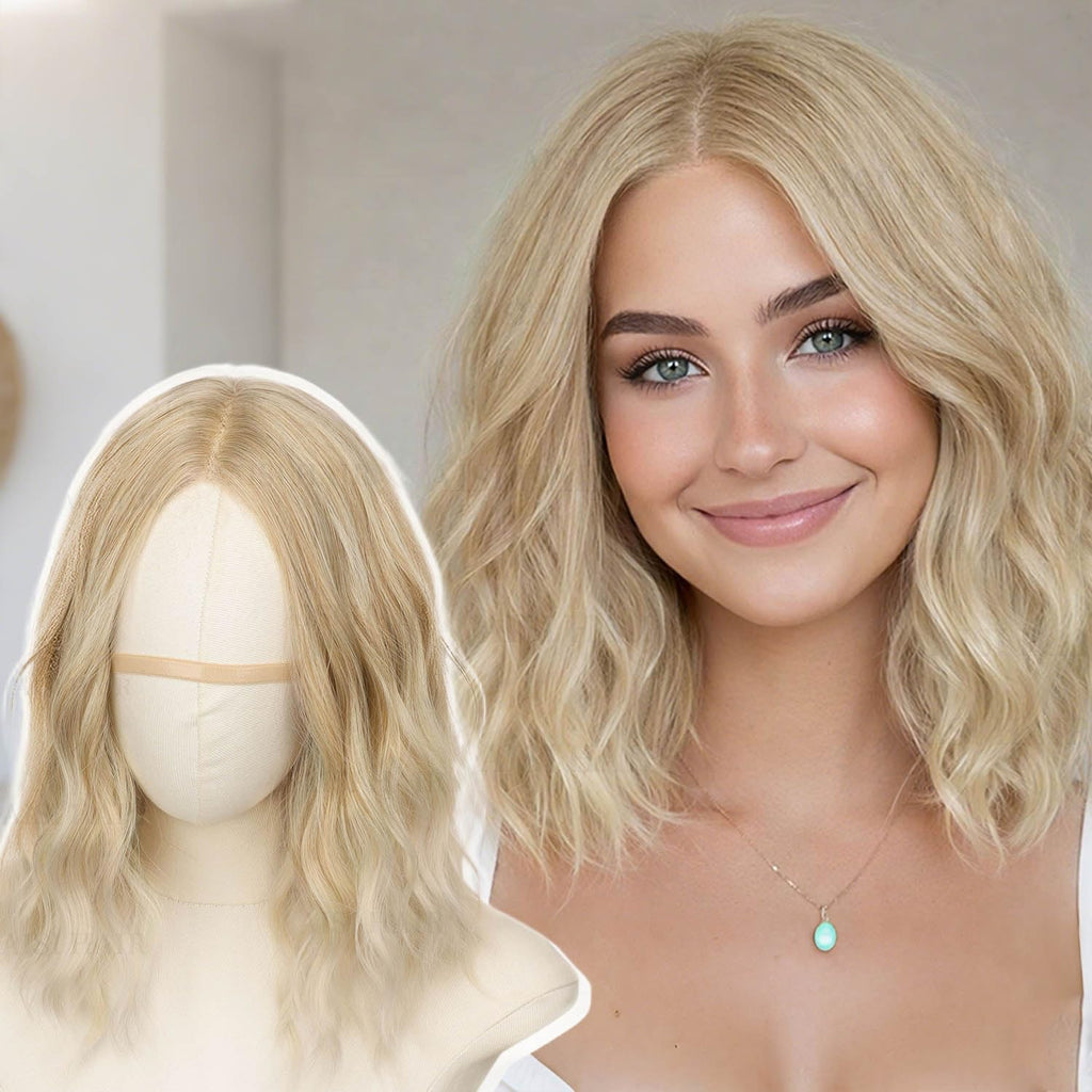 Peluca AISI HAIR para Mujer 36 cm – Ondas Largo Hombro, Color Oro Playa, Fibra Sintética Resistente al Calor, Uso Diario y Fiesta
