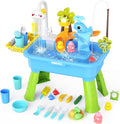 Mesa de agua mejorada GGRH 2026 para niños pequeños de 1 a 3 años - Juguetes para exteriores para niños de 4 a 8 años con bomba, juguetes sensoriales para piscina de verano para exteriores, juguete de cocina con fregadero y agua corriente, azul
