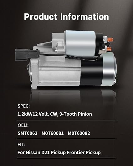 Motor de Arranque OCPTY para Nissan D21, Frontier y Xterra 1996-2001 (SMT0062)