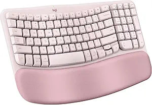 Teclado Ergonómico Inalámbrico Logitech Wave Keys — Reposamuñecas Acolchado, Bluetooth + Logi Bolt, Multi-OS, Rose