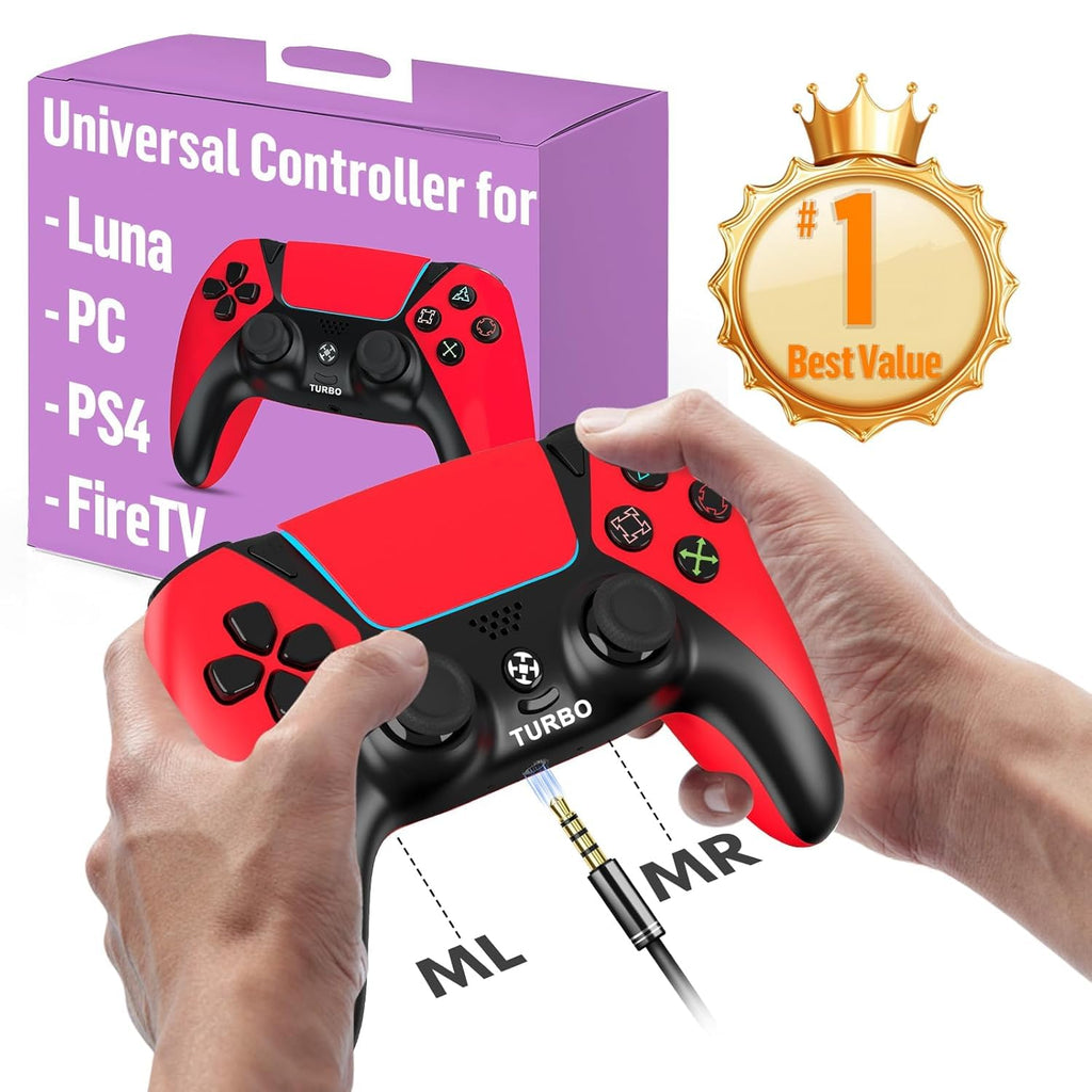 Control Inalambrico Enstixsm para Amazon Luna y Fire TV – Joysticks ALPS, Paletas Traseras, Turbo, Bateria 1200 mAh, Color Rojo