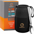 ENERGIFY Tarro de comida aislado al vacío. Tazón grande de 17 onzas con cuchara plegable, taza. Boca ancha para mantener bebidas calientes y frías, recipiente de almuerzo de sopa para adultos. Acero inoxidable sin BPA, a prueba de fugas, negro mate