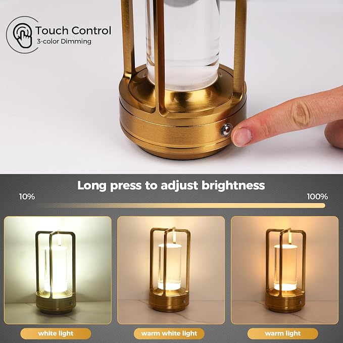 Lámpara de mesa inalámbrica, portátil, recargable, pequeña, lámpara de mesita de noche, 4000 mAh, funciona con pilas, luz de noche, control táctil, iluminación LED al aire libre, decoración moderna
