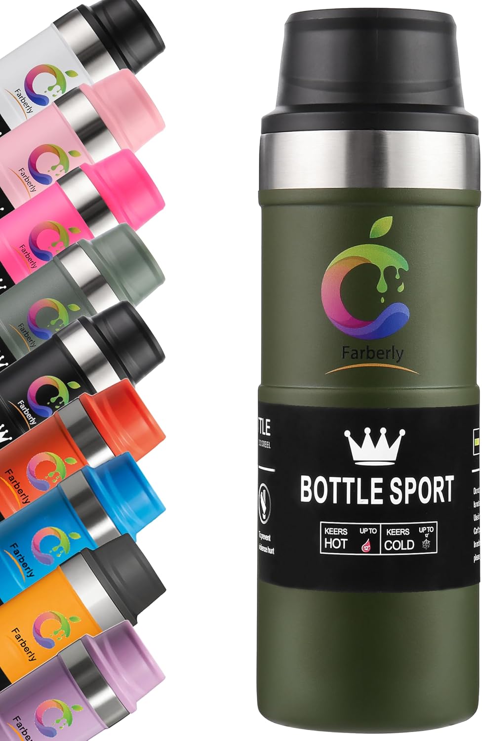USADO-Farberly Termo de Viaje de Acero Inoxidable 17 oz | Con Tapa de Accion Trigger | Vaso Termico al Vacio | Botella para Cafe Caliente y Frio | Aislado