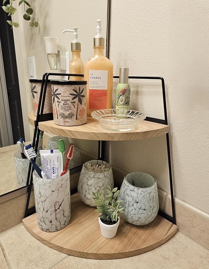 Organizador de encimera de baño de 2 niveles, soporte para cosméticos, organizador de baño de madera, organizador de tocador, bandeja de encimera de baño, para baño, dormitorio (color de tronco)