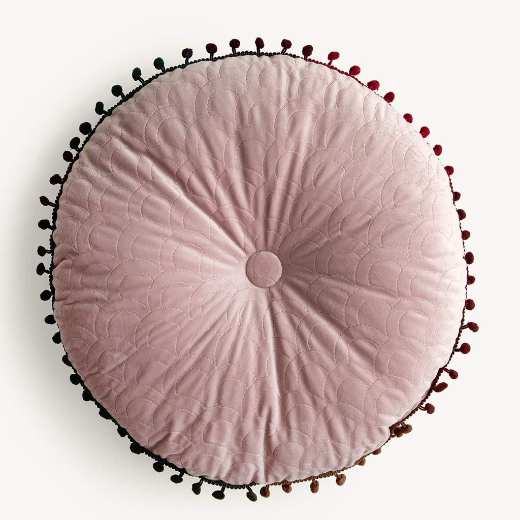 vctops Cojín redondo de terciopelo suave para silla, con lindos pompones degradados, ideal para sillas de comedor de interior (rosa, diámetro de 16").