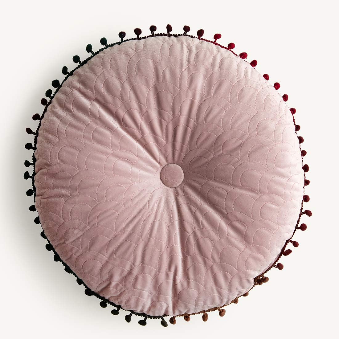 vctops Cojín redondo de terciopelo suave para silla, con lindos pompones degradados, ideal para sillas de comedor de interior (rosa, diámetro de 16").