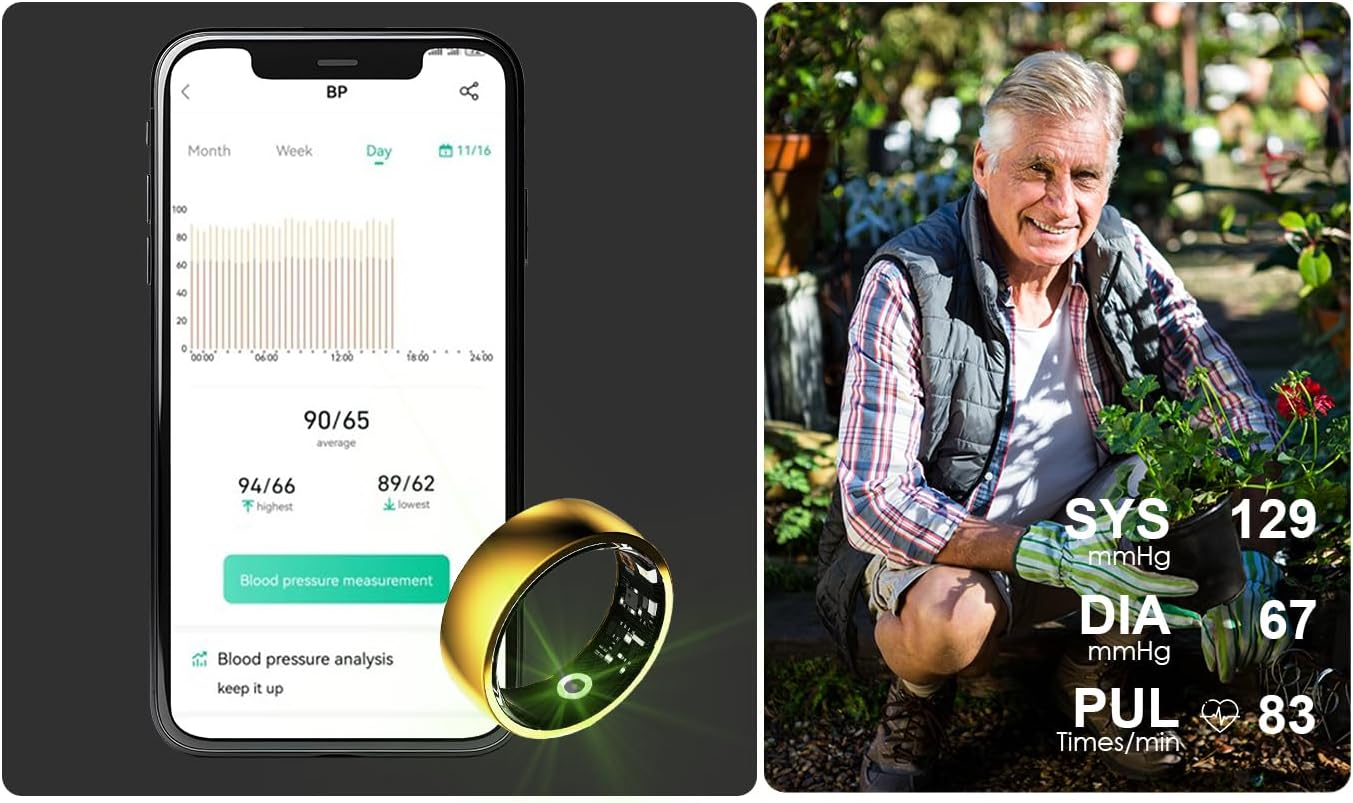 Anillo Inteligente para Mujeres y Hombres, Anillo Rastreador de Salud con Frecuencia Cardíaca, Oxígeno en Sangre, Presión Arterial, Anillo de Fitness Resistente al Agua