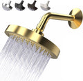 Cabezal de Ducha de Alta Presión 6" – Boquillas de Silicona Antiobstrucción, 2.5 GPM, Limitador Extraíble, Acabado Dorado | Incluye Cinta de Teflón
