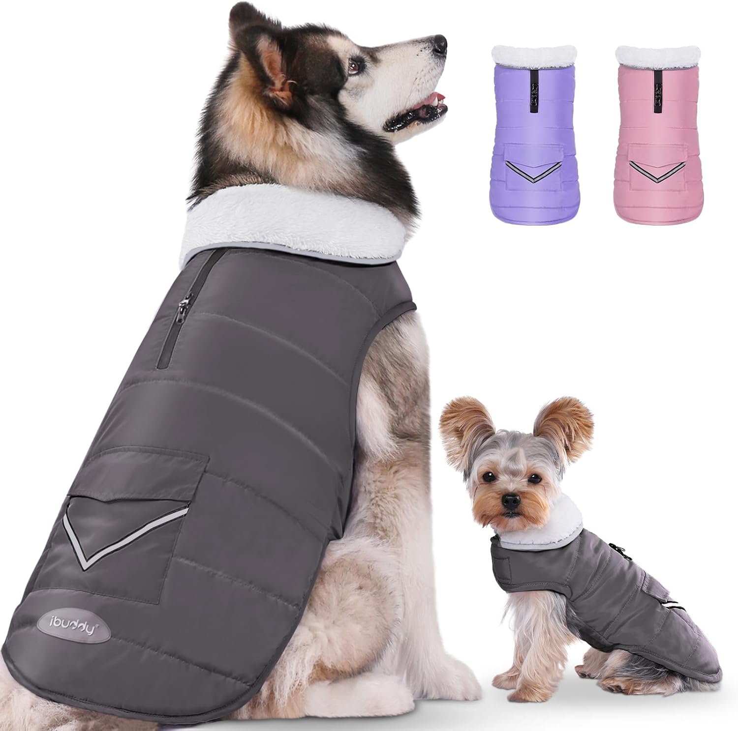 iBuddy Dog Winter Jacket for Extra Large Dogs, Easy on 3XL Dog Snow Coat Velcro Waterproof Pet Puffer Clothes with Harness Hole Adjustable Reflective Quilted Pet Cold Weather Vest for Boy Male