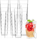 Vasitos Mini de Plástico Kucoele 100 Pack 3oz | Transparentes con Cuchara, Cuadrados Altos, Para Postres, Parfait, Yogur y Helado