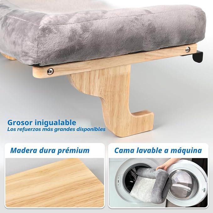 Repisa para Gato en Ventana ZAKKART – Hamaca Ortopédica con Madera Premium y Marco de Metal Robusto, 61 cm, Color Gris