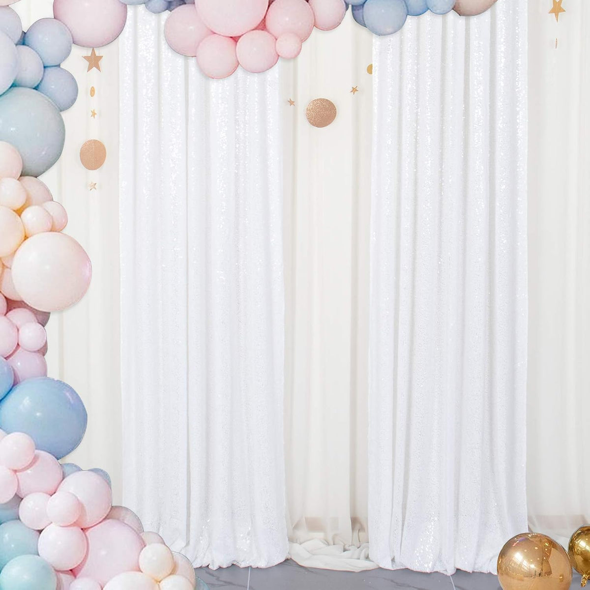 Cortinas de lentejuelas ShinyBeauty, 2 paneles, blancas, 60 cm x 240 cm, fondo fotográfico de lentejuelas blancas, paquete de 2 cortinas de fondo de lentejuelas - 1011E