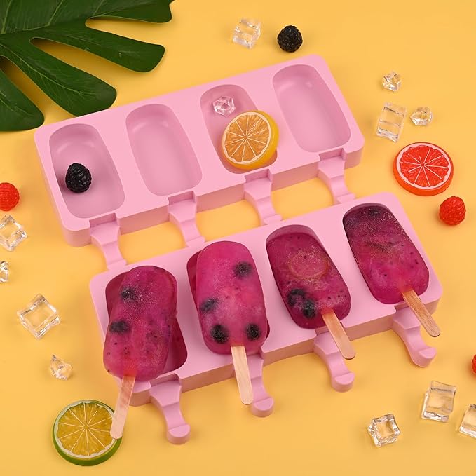 Set de 3 Moldes de Silicona para Paletas WMKGG | Tamaño Estándar con Palitos de Madera, Rosa