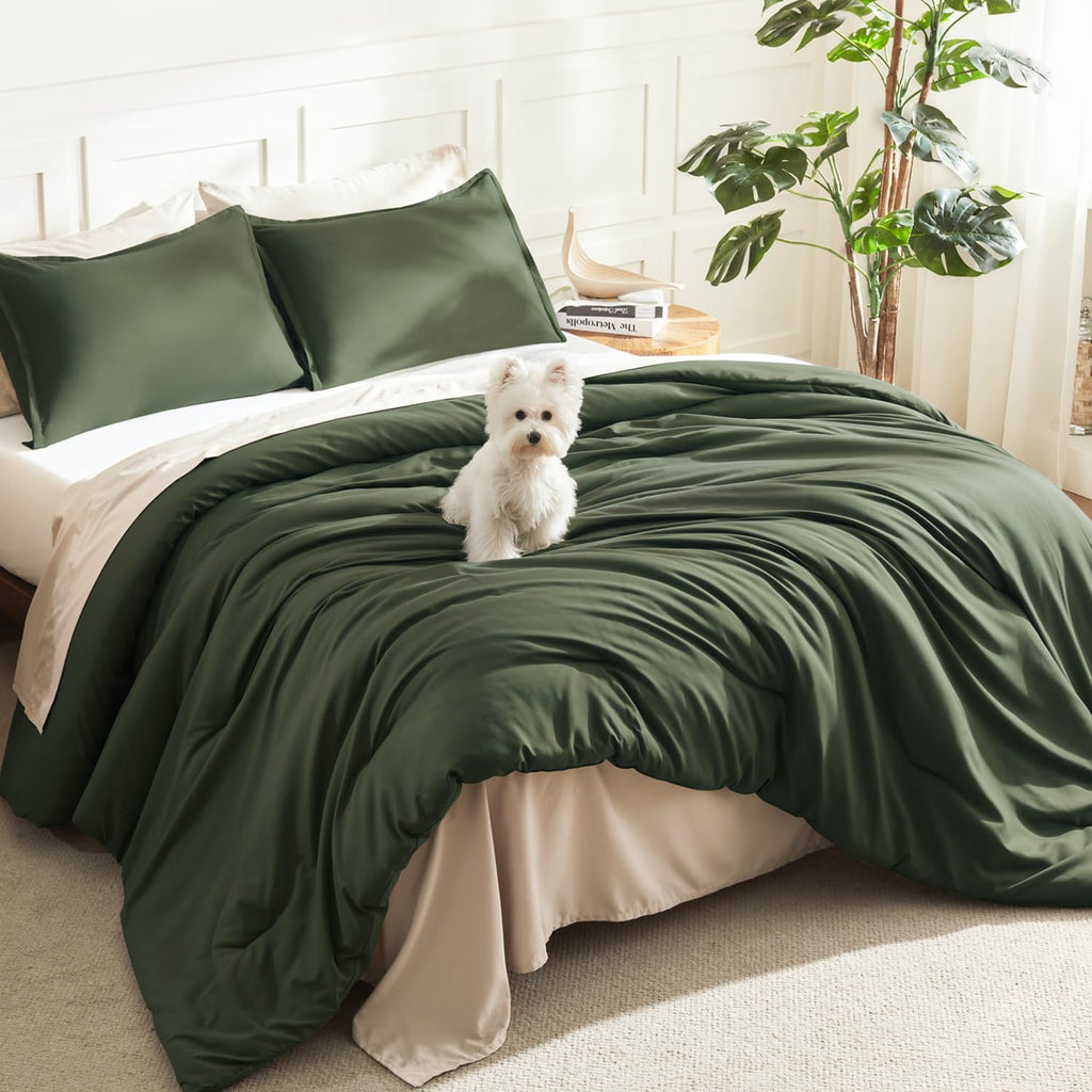 Litanika Edredón Oversized Super King 3 Piezas | Verde Oliva 305x305 cm | Ligero y Esponjoso Todo el Año