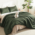Litanika Edredón Oversized Super King 3 Piezas | Verde Oliva 305x305 cm | Ligero y Esponjoso Todo el Año