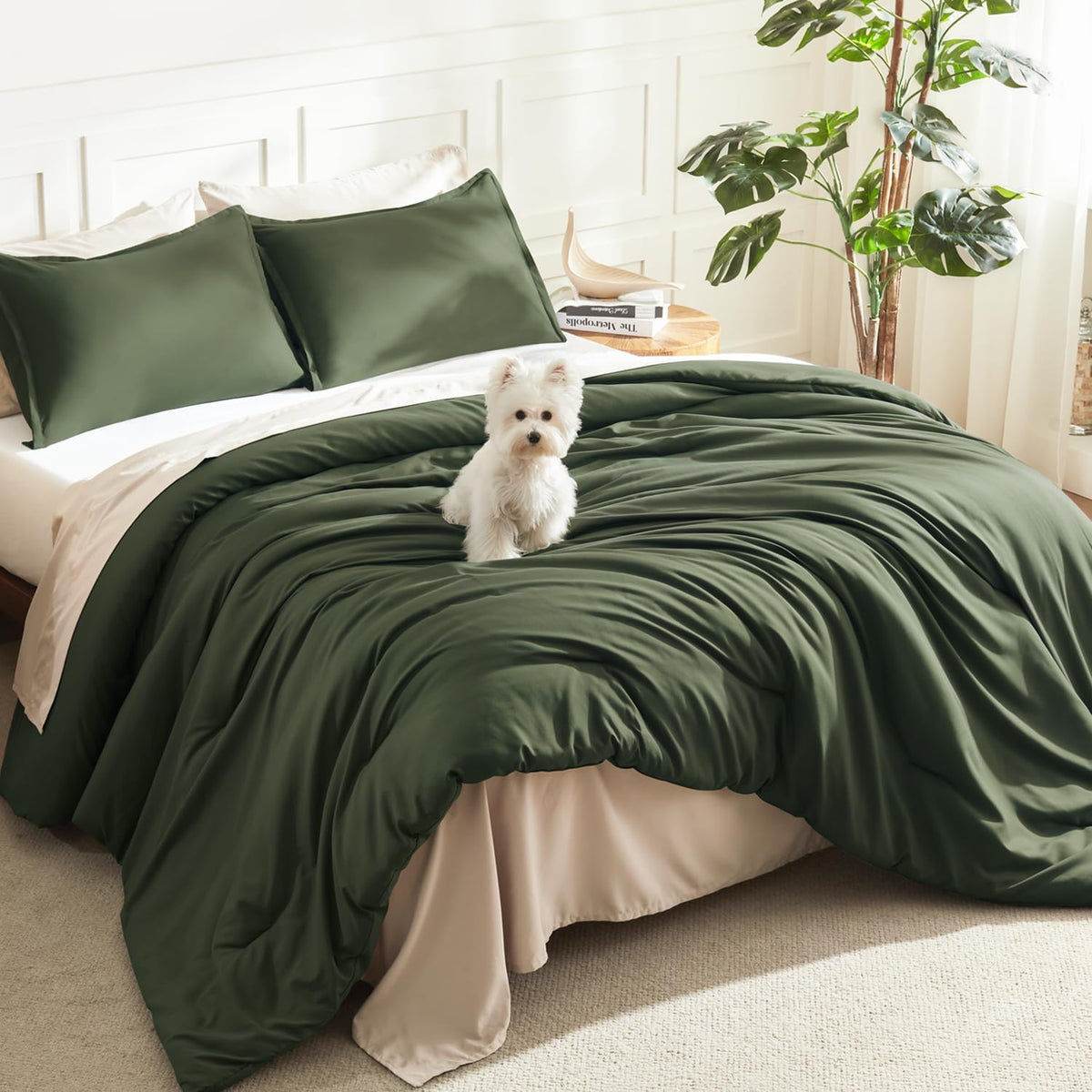 Litanika Edredón Oversized Super King 3 Piezas | Verde Oliva 305x305 cm | Ligero y Esponjoso Todo el Año