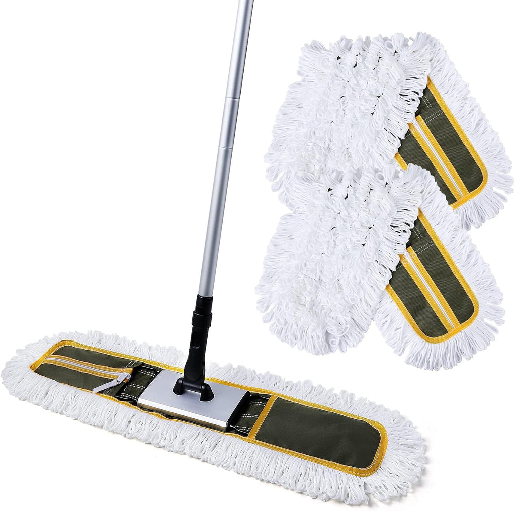 Cleanhome, fregona comercial de 61 cm (24") para limpieza de suelos, fregona resistente con mango largo extensible de 150 cm (59"), suministros de limpieza para hoteles, gimnasios, garajes, hospitales y hogares, apta para suelos de madera
