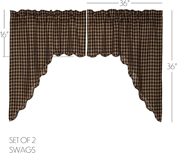 VHC Brands Panel Corto Prairie Scalloped – Set de 2 | Algodón Negro a Cuadros