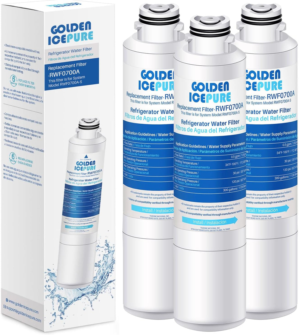 Filtro de agua de repuesto para refrigerador GOLDEN ICEPURE RWF0700A para Samsung DA29-00020B, HAF-CIN/EXP, RF263BEAESR, RF28HMEDBSR, RF28HFEDTSR, RF28HFEDBSR (paquete de 3) 