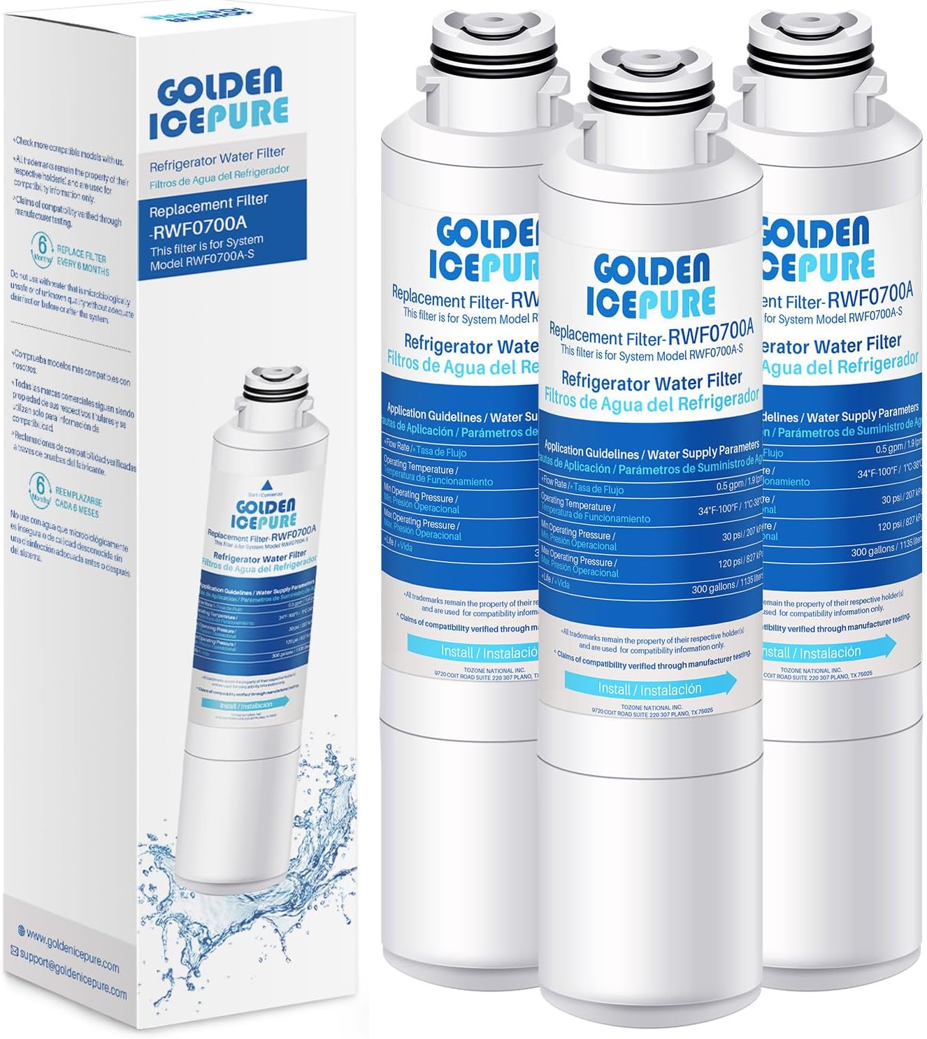 Filtro de agua de repuesto para refrigerador GOLDEN ICEPURE RWF0700A para Samsung DA29-00020B, HAF-CIN/EXP, RF263BEAESR, RF28HMEDBSR, RF28HFEDTSR, RF28HFEDBSR (paquete de 3) 