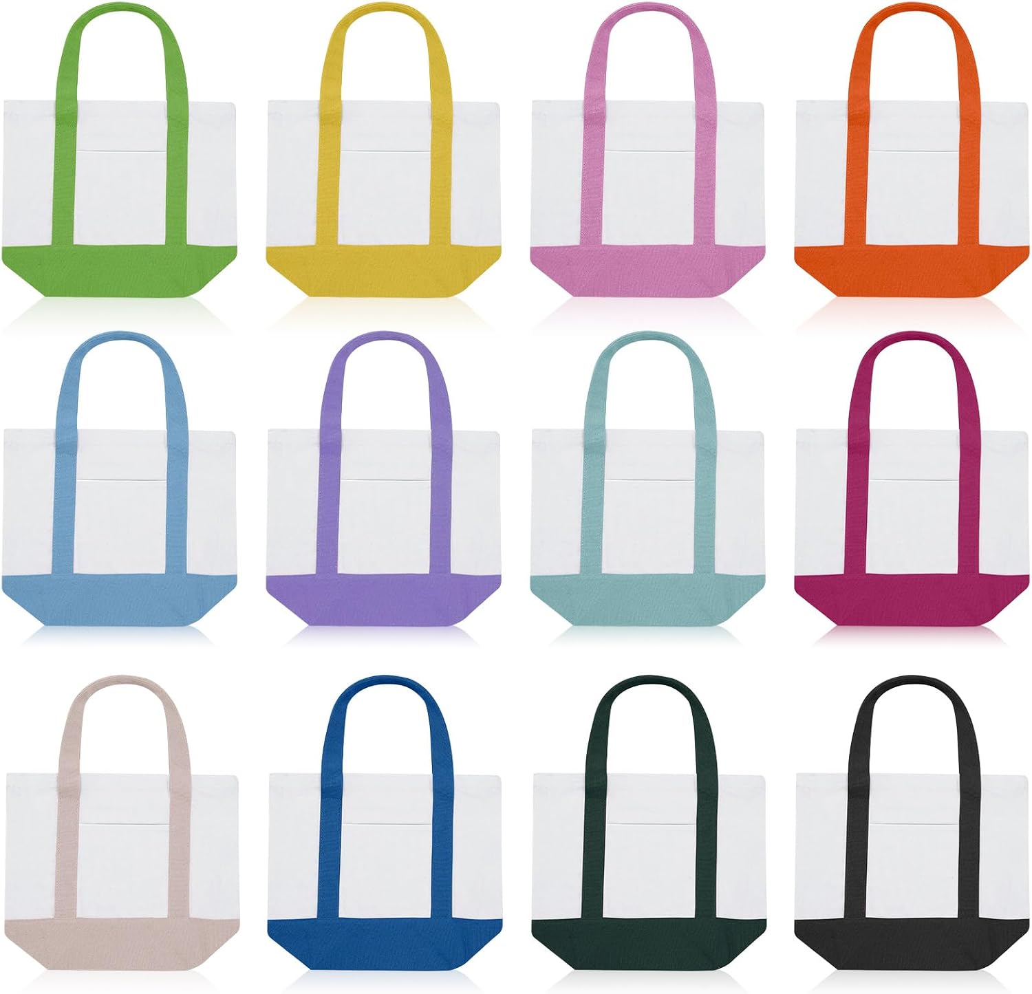 Mini bolsas de lona Eccliy de 33 x 28 x 15 cm, pequeñas bolsas de compras a granel con asa de bolsillo, en blanco, resistentes y reutilizables. 