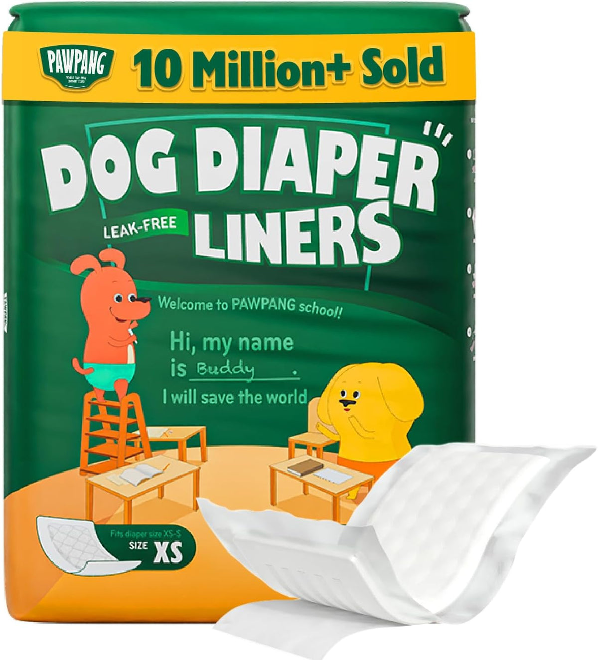 PAWPANG Forros Desechables para Panales de Perro | Almohadillas Reforzadoras para Perros Machos y Hembras | 100 Unidades, 5 Tallas | Insertos para Panales, Bandas y Fajas | Talla Extra Pequena (100ct)
