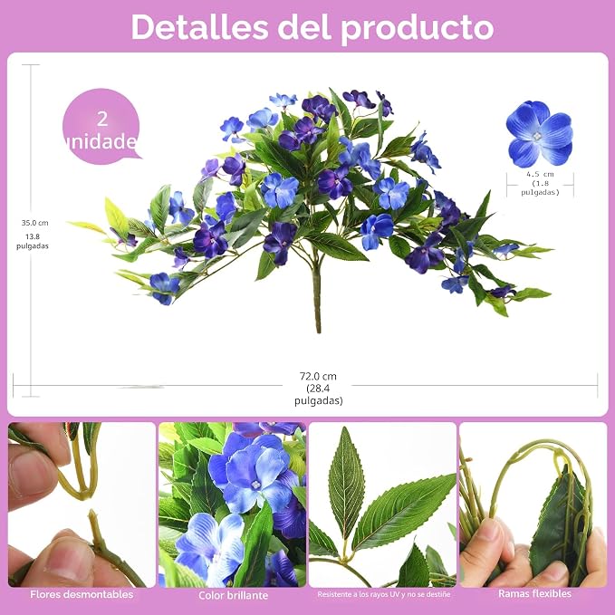 Flores Artificiales para Exterior Hommyea | Pack 2 Ramos | Resistentes UV | Realistas Sin Decoloración | Jardín y Porche
