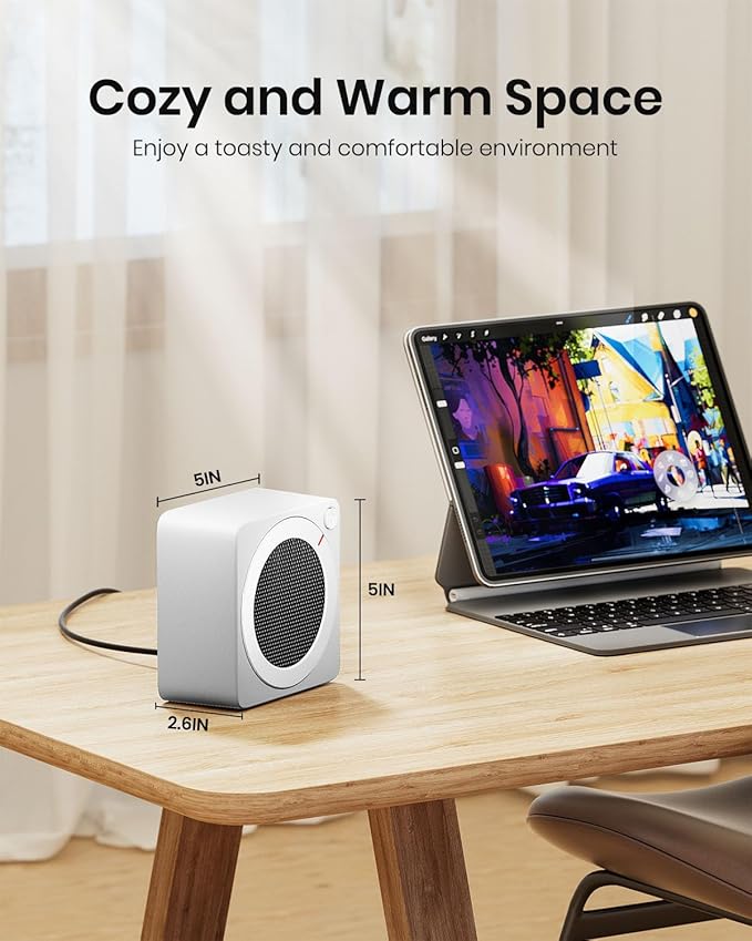 Gaiatop Mini calentador de espacio, ligero PTC de cerámica de calentamiento rápido, 500 W, eficiencia energética para uso en interiores, sobrecalentamiento y protección de vuelco de 45°, calentadores