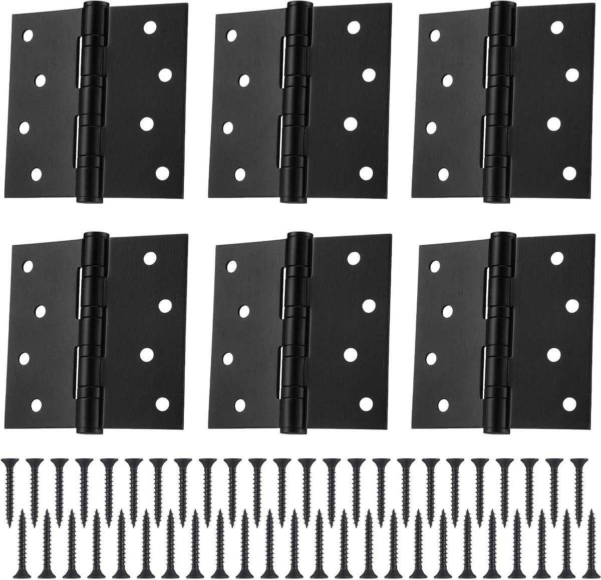 Yaocom 6 piezas Bisagras para puerta de 4'' con rodamiento de bolas, acero inoxidable, bisagras resistentes, bisagra para puerta exterior de 4 x 4 pulgadas (esquinas cuadradas, negro)