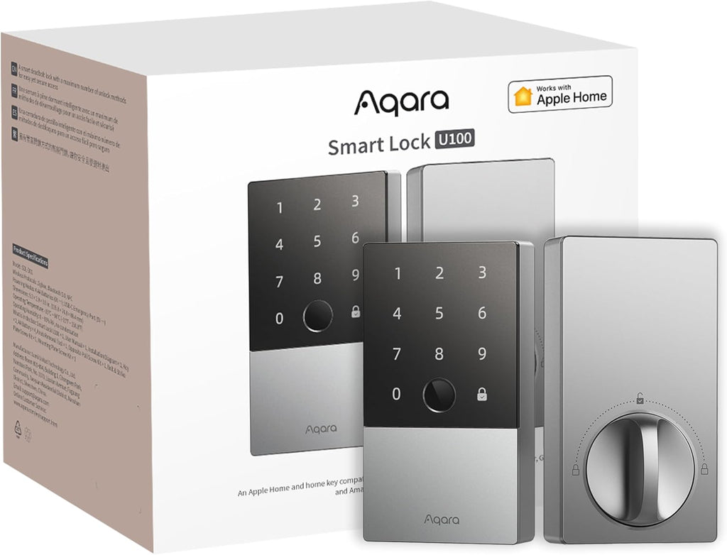 Cerradura Inteligente Aqara U100 | Huella, Apple Home Key y Teclado Táctil | IP65 | HomeKit, Alexa, Google