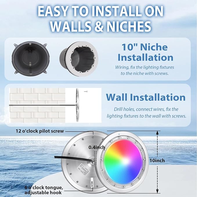 Luces LED para Piscina FixOasis 60W 25cm – 12V, Cable 15m, Control Remoto y App, IP68