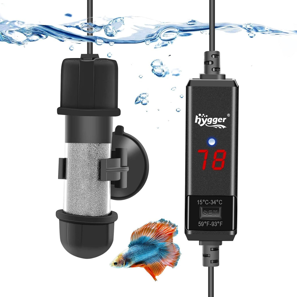 USADO hygger Calentador para Acuario Sumergible | Betta y Pecera 10W/25W/50W/100W con Pantalla LED Digital | Agua Dulce y Salada hasta 26 Galones