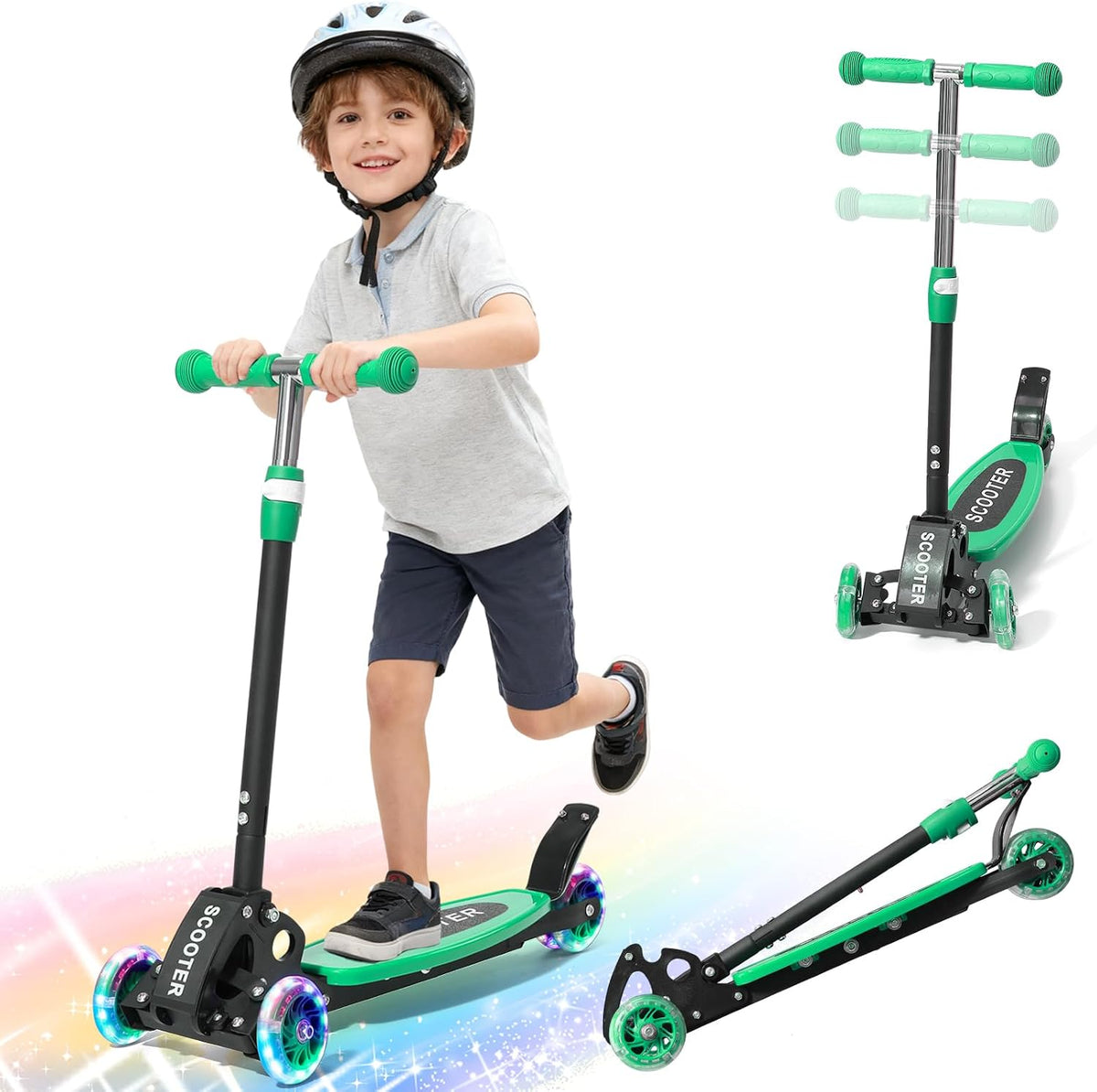 Scooter para niños de 3-5 5-7, scooter de 3 ruedas con luces