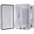 Caja de conexiones eléctricas de ABS, diseño ventilado, pasacables, carcasa impermeable IP65, para uso interior/exterior con panel de montaje. (Tapa transparente, 22 x 17 x 10,9 cm)