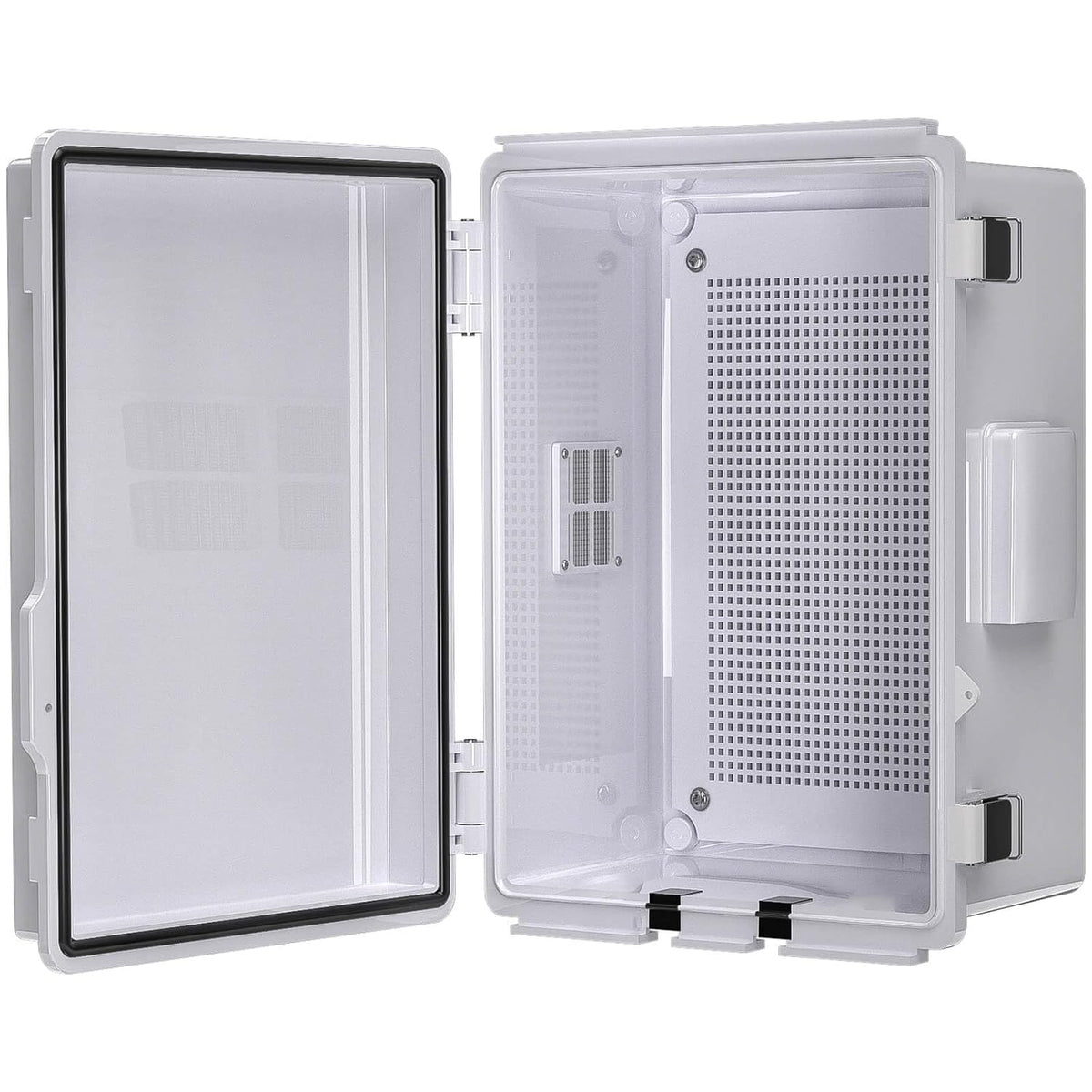Caja de conexiones eléctricas de ABS, diseño ventilado, pasacables, carcasa impermeable IP65, para uso interior/exterior con panel de montaje. (Tapa transparente, 22 x 17 x 10,9 cm)