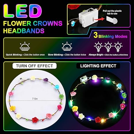 Coronas de Flores LED Diademas, Coronas de Flores Iluminadas Para Mujeres, Diadema que Brilla en la Oscuridad para Recepción de Boda Mardi Gras Cosplay Princesa Recuerdos de Fiesta