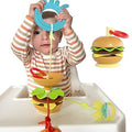 Aprilwolf Hamburger - Soporte de juguetes con ventosa para silla alta, cochecito, juguetes de bebé de 6 a 12 meses y niños pequeños, 3 correas evitan que se caigan, ideal para restaurante y asiento de